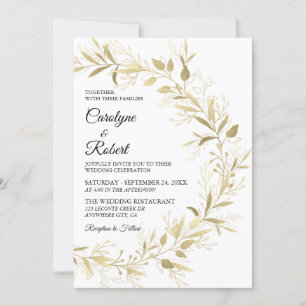 Moderne Elegant Faire-part de mariage feuille or