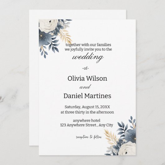 Moderne Elégant Faire-part de mariage Floral (Devant / Derrière)