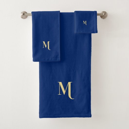 Moderne Elégant Faux Or Monogramme Marine Bleu (En situation)