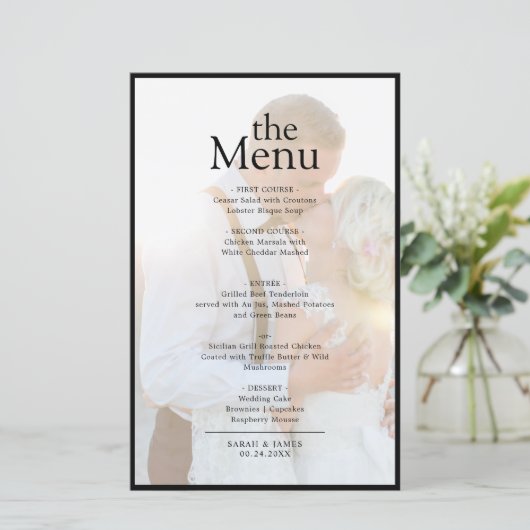 Moderne Elégant Faux Vellum Menu Dîner Photo (Debout devant)