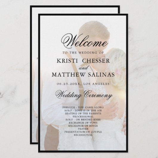 Moderne Elégant Faux Vellum Overlay Programme Phot (Devant / Derrière)