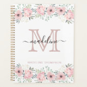 Moderne Elégant Floral Blush Pink Monogram Planner (Devant)