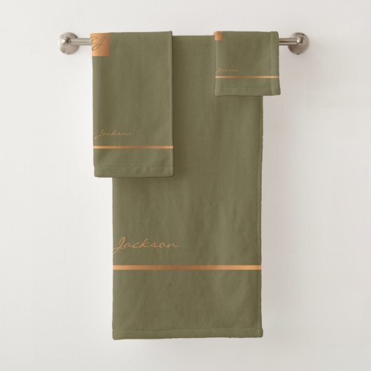 Moderne élégant foune vert chic rayures monogrammé (En situation)