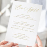 Moderne Elegant Gold Calligraphy Menu Mariage<br><div class="desc">Menu Mariage Gold moderne et élégant : Ce menu mariage romantique propose des calligraphies élégantes et des lignes simples.</div>
