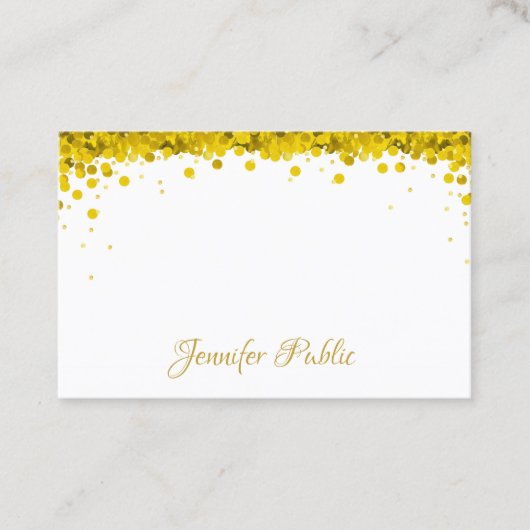Moderne Elegant Gold Confetti Hand Script-tekst Visitekaartje (Voorkant)