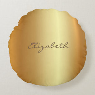 Moderne Elegant Gold Kijk Name Script Glam Plain Rond Kussen