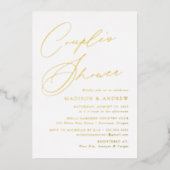 Moderne Elegant Gold Script Couple's Shower Folie Uitnodiging (Voorkant)