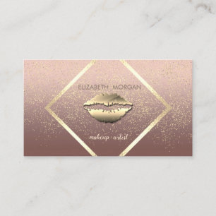 Moderne Elegant ,Gouden Frame,Confetti, Lippen Visitekaartje