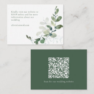 Moderne Elegant Green Eucalyptus Wedding QR Code Informatiekaartje