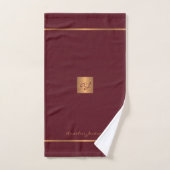 Moderne élégant grenat chic rayures monogrammées (Serviette à main)