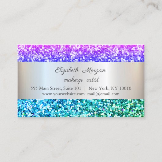 Moderne elegant, kleurrijke glitter gestript klantenkaartje (Achterkant)