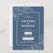 Moderne Elegant Marine Bleu Floral Faire-part de m (Devant)