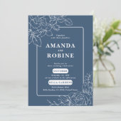 Moderne Elegant Marine Bleu Floral Faire-part de m (Debout devant)