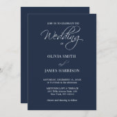 Moderne Elegant Marine Bleu Simple Faire-part de m (Devant / Derrière)