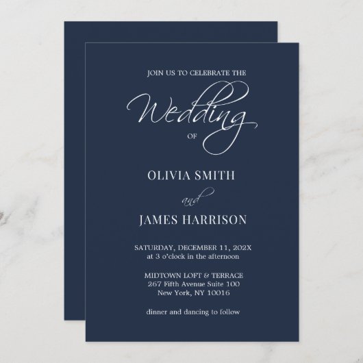 Moderne Elegant Marine Bleu Simple Faire-part de m (Devant / Derrière)