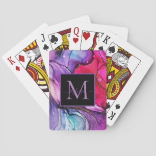 Moderne Elegant Marmered Monogram Naam Pokerkaarten