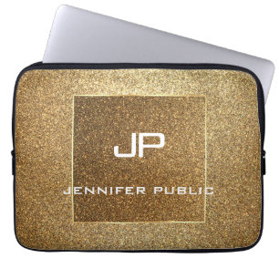 Moderne Elegant Monogram Gold Glitter Sjabloon Laptop Sleeve
