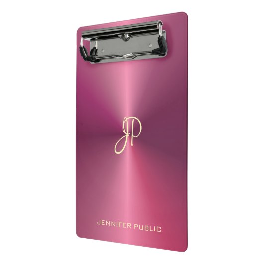 Moderne elegant monogram metallisch uiterlijk Roze Mini Klembord (Angled2)