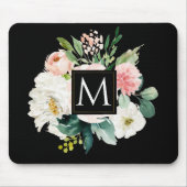 Moderne elegant Monogram waterverf floraal Muismat (Voorkant)