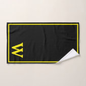 Moderne Élégant Monogramme Noir Jaune Script (Serviette à main)