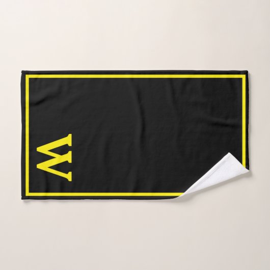 Moderne Élégant Monogramme Noir Jaune Script (Serviette à main)