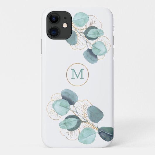 Moderne Elegant Monogrammed Eucalyptus Gold iPhone Case-Mate iPhone Case (Achterkant)