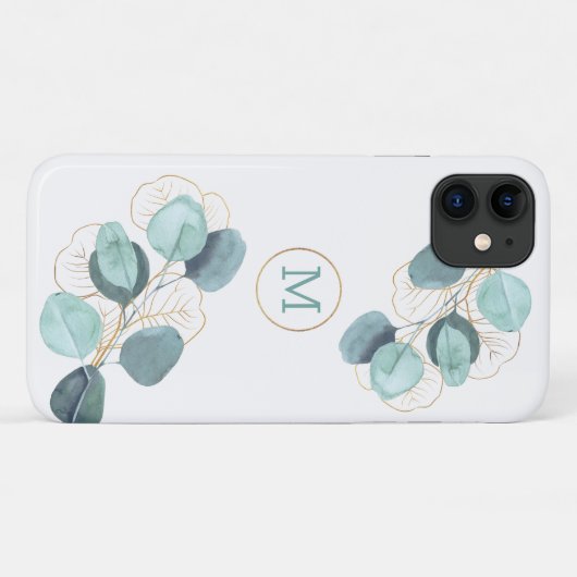 Moderne Elegant Monogrammed Eucalyptus Gold iPhone Case-Mate iPhone Case (Achterkant (horizontaal))