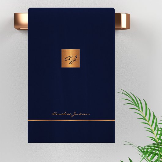 Moderne élégant navy or chic monogrammé rayures