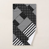 Moderne Elegant Noir Grille Pois blancs (Serviette à main)