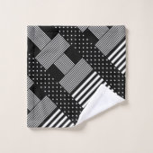 Moderne Elegant Noir Grille Pois blancs (Gant de toilette)