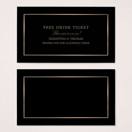 Moderne & élégant, Noir & Or, Billet de boisson gr (Devant & derrière)
