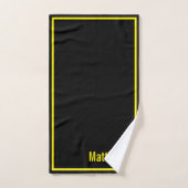 Moderne Élégant Nom de Script Monogramme Noir Jaun (Serviette à main)