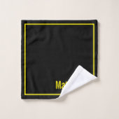 Moderne Élégant Nom de Script Monogramme Noir Jaun (Gant de toilette)