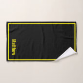 Moderne Élégant Nom de Script Monogramme Noir Jaun (Serviette à main)