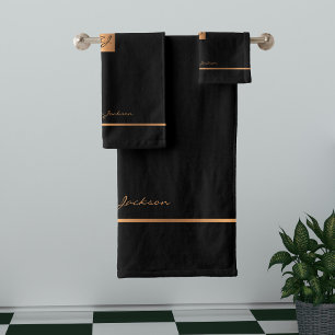 Moderne élégant or noir chic rayures monogrammées