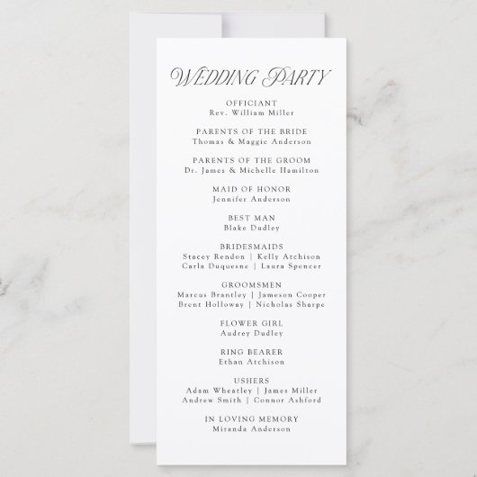 Moderne Elégant programme de mariage de typographi (Dos)