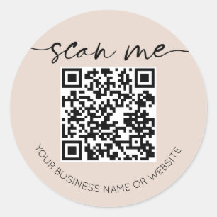 Moderne Elegant QR-code beige Ronde Sticker