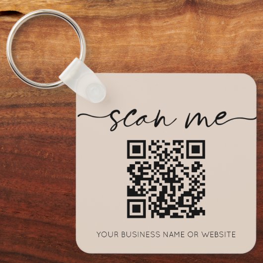 Moderne Elegant QR Code Business Beige Sleutelhang Sleutelhanger (Voorkant)