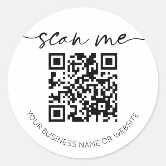 Moderne Elegant QR Code White Ronde Sticker (Voorkant)