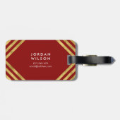 Moderne Elegant Red Faux Gold Geometric Lines Bagagelabel (Achterkant horizontaal)