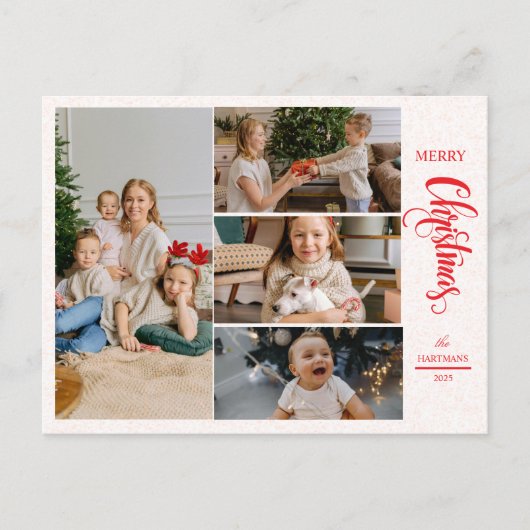 Moderne Elegant Red Five Photo Collage Kerstmis Feestdagenkaart (Voorkant)