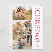 Moderne Elegant Red Five Photo Collage Kerstmis Feestdagenkaart (Voorkant)