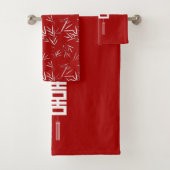 Moderne Elegant Red & White Bamboo Double Happines Bad Handdoek (Insitu)