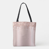 Moderne Elegant Roos Gold Glitter Monogram Script Draagtas (Achterkant)