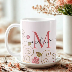 Moderne Elegant Roos Gold Glitter Monogram Script Koffiemok