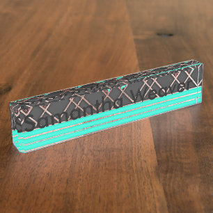 Moderne Elegant Roos Gold Triangles en Blauwgroen  Naambordje