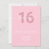 Moderne Elégant rose 16e anniversaire Invitation (Devant)