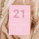 Moderne Élégant rose 21ème anniversaire Invitation<br><div class="desc">Invitation moderne féminine rose féminin 21e anniversaire. Conception minimaliste de modèle d'invitation de 21e anniversaire avec élégante calligraphie écriture manuscrite.</div>