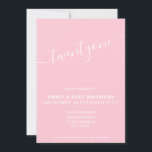 Moderne Élégant rose 21ème anniversaire Invitation<br><div class="desc">Invitation moderne féminine rose féminin 21e anniversaire. Conception minimaliste de modèle d'invitation de 21e anniversaire avec élégante calligraphie écriture manuscrite.</div>
