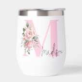 Moderne Élégant rose Floral Nom initial Monogramme (Gauche)